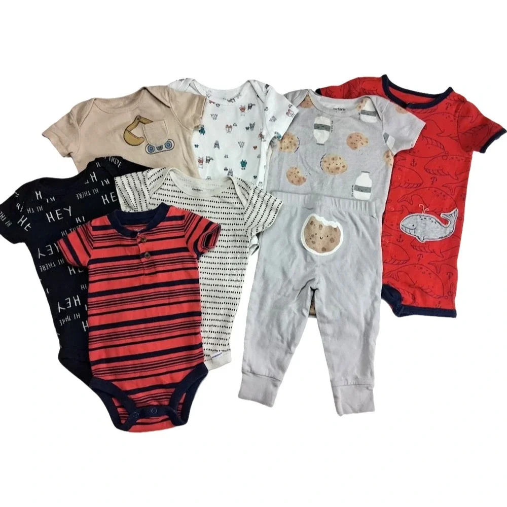 Carter's Baby Boy 6 9 Mos Outfit Lot Bodysuits Cookie 2pc Cotton Summer 8pc